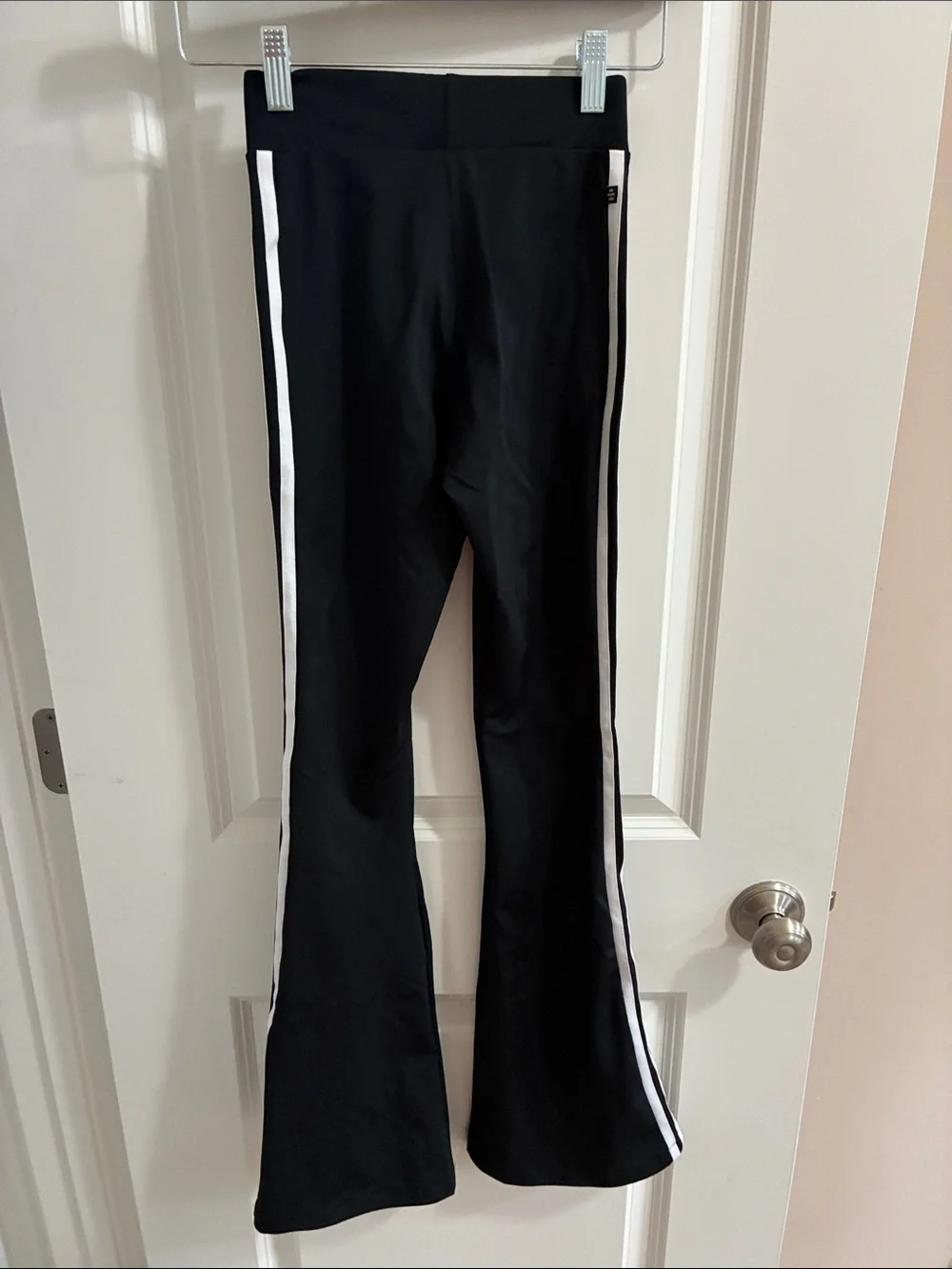 adidas Black Flared Leggings with White Stripes